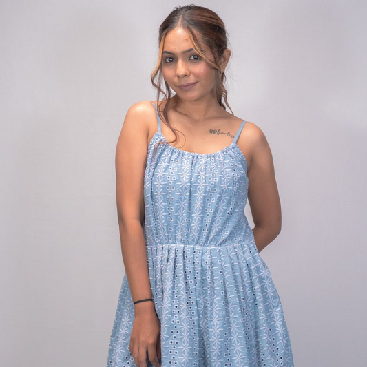 Short Cotton Blue Dress