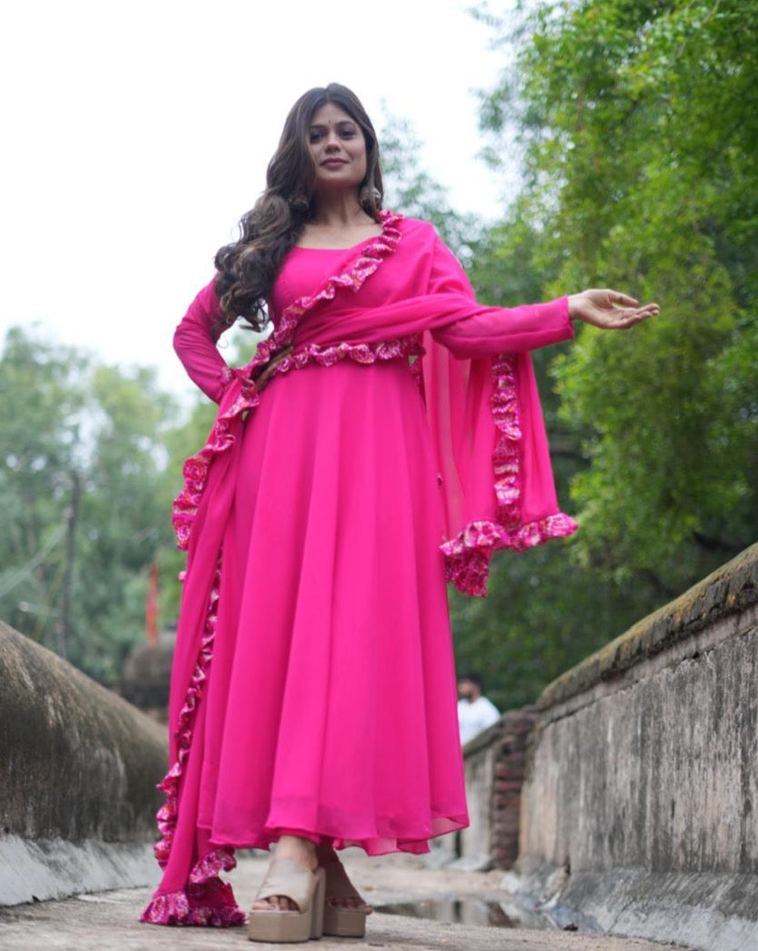 Pink dress with dupatta